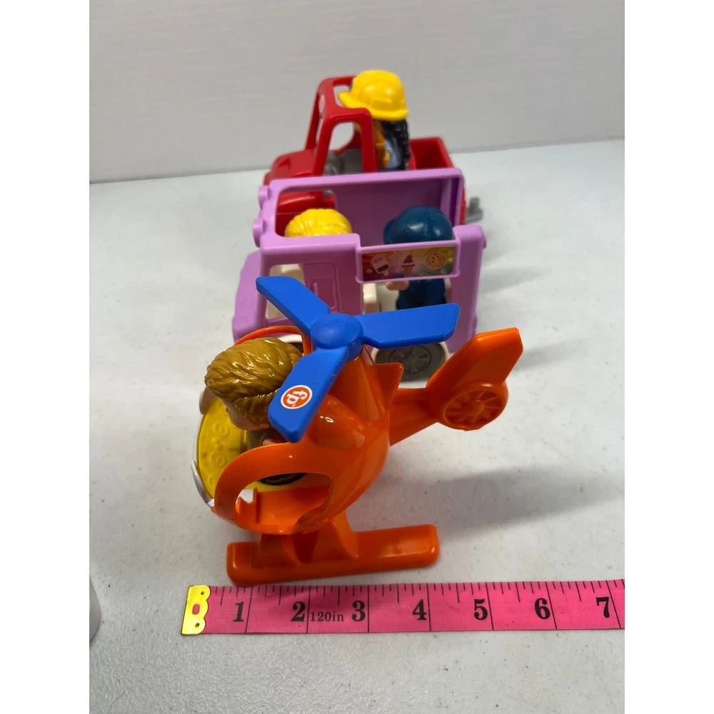 Fisher Price Little People Vehicle Lot Pickup Truck Ice Cream Truck Helicopter
